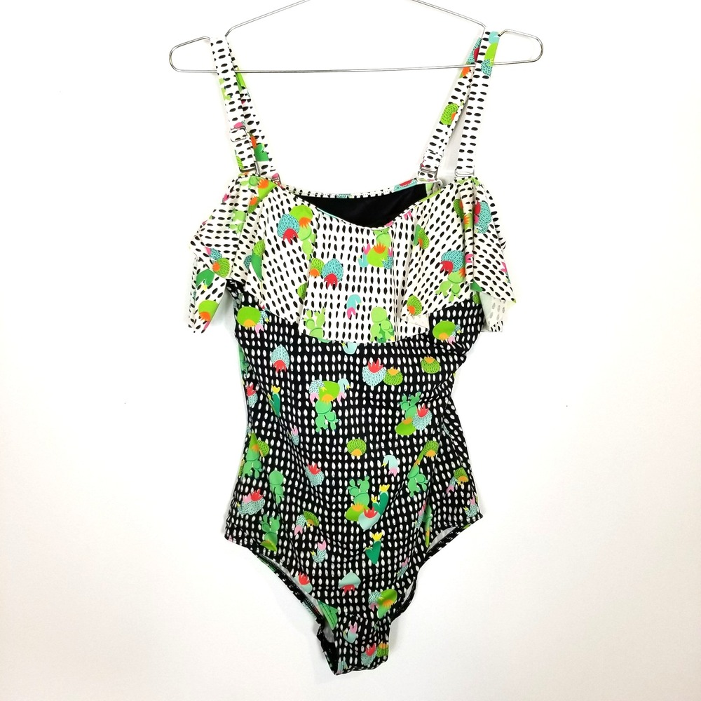 Eloquii Women Cactus‎ One Piece Swimsuit  Sz 16W Ruffle Retro
